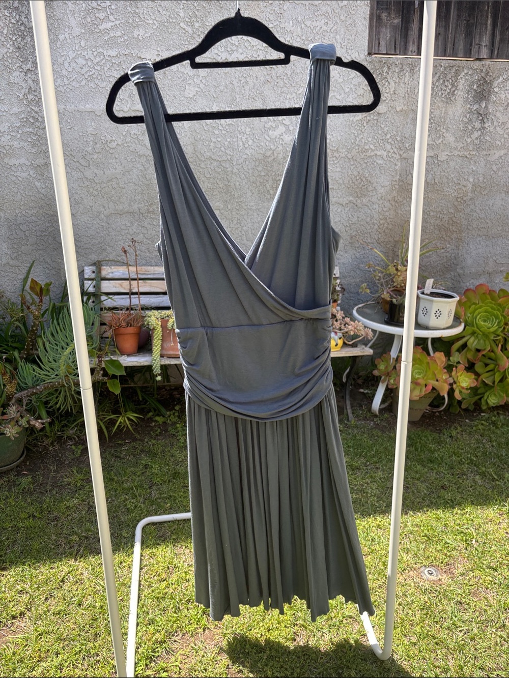 Sleeveless Wrap-Style Midi Dress in Grey